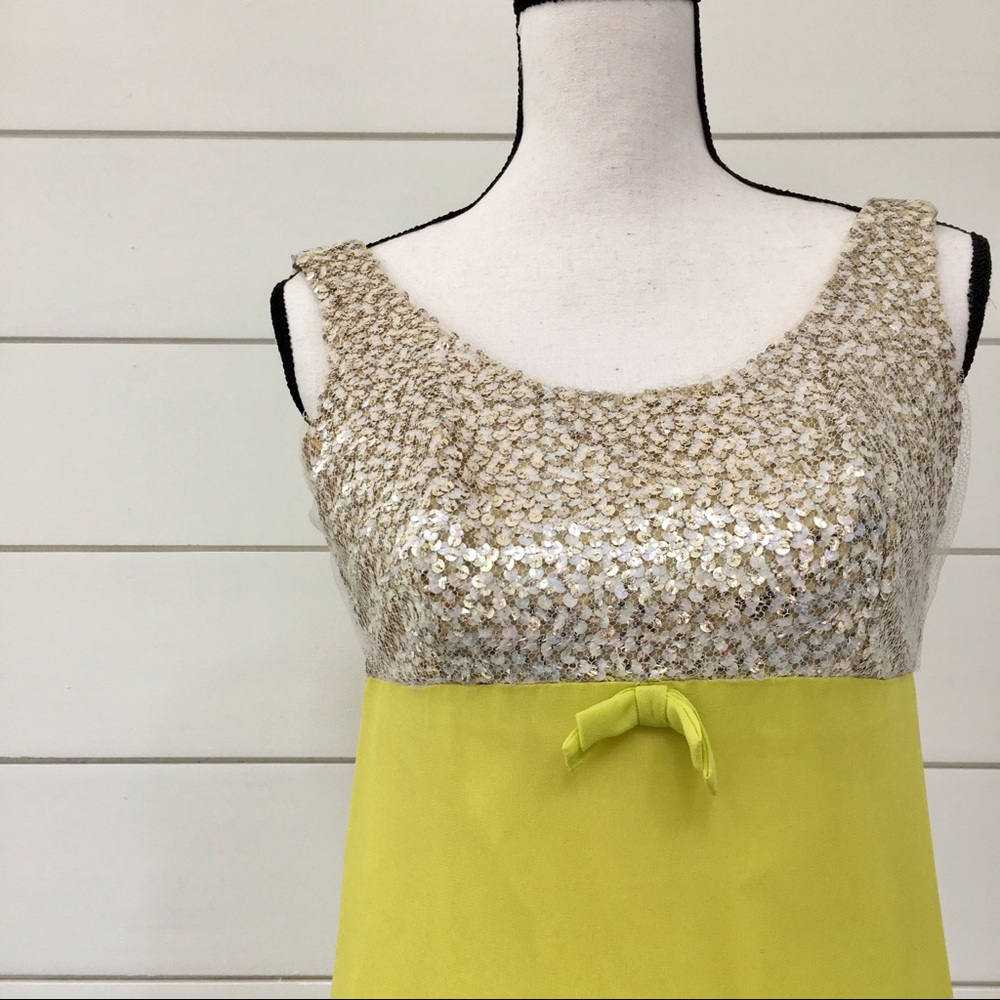 Vintage 60s Chartreuse Sequin Dress - Picture 2 of 6